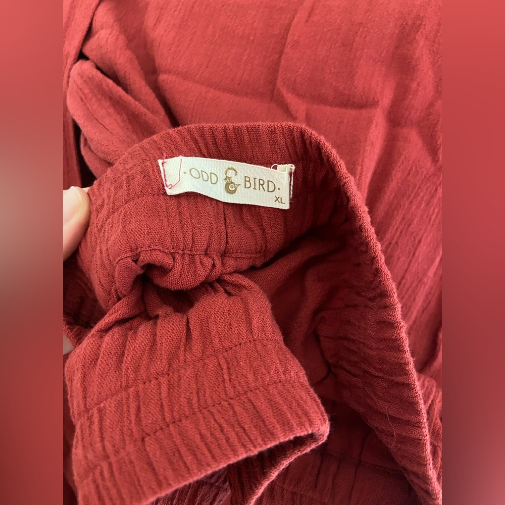 Women's Red Kimono-Style Loungewear Set: Wide-Leg Pants and Tunic Wrap w Pockets - Picture 5 of 10